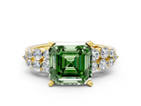 Yellow gold Fancy Green Asscher  Cluster Diamond Engagement Ring with Pavé Band and Four-Prong Setting_17