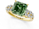 Yellow gold Fancy Green Asscher  Cluster Diamond Engagement Ring with Pavé Band and Four-Prong Setting_18