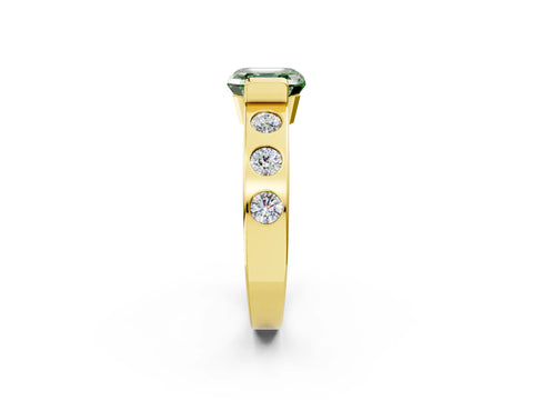 Yellow gold Fancy Green Asscher Cut Brilliant Channel-Set Diamond Ring with Bezel Prong Setting_2