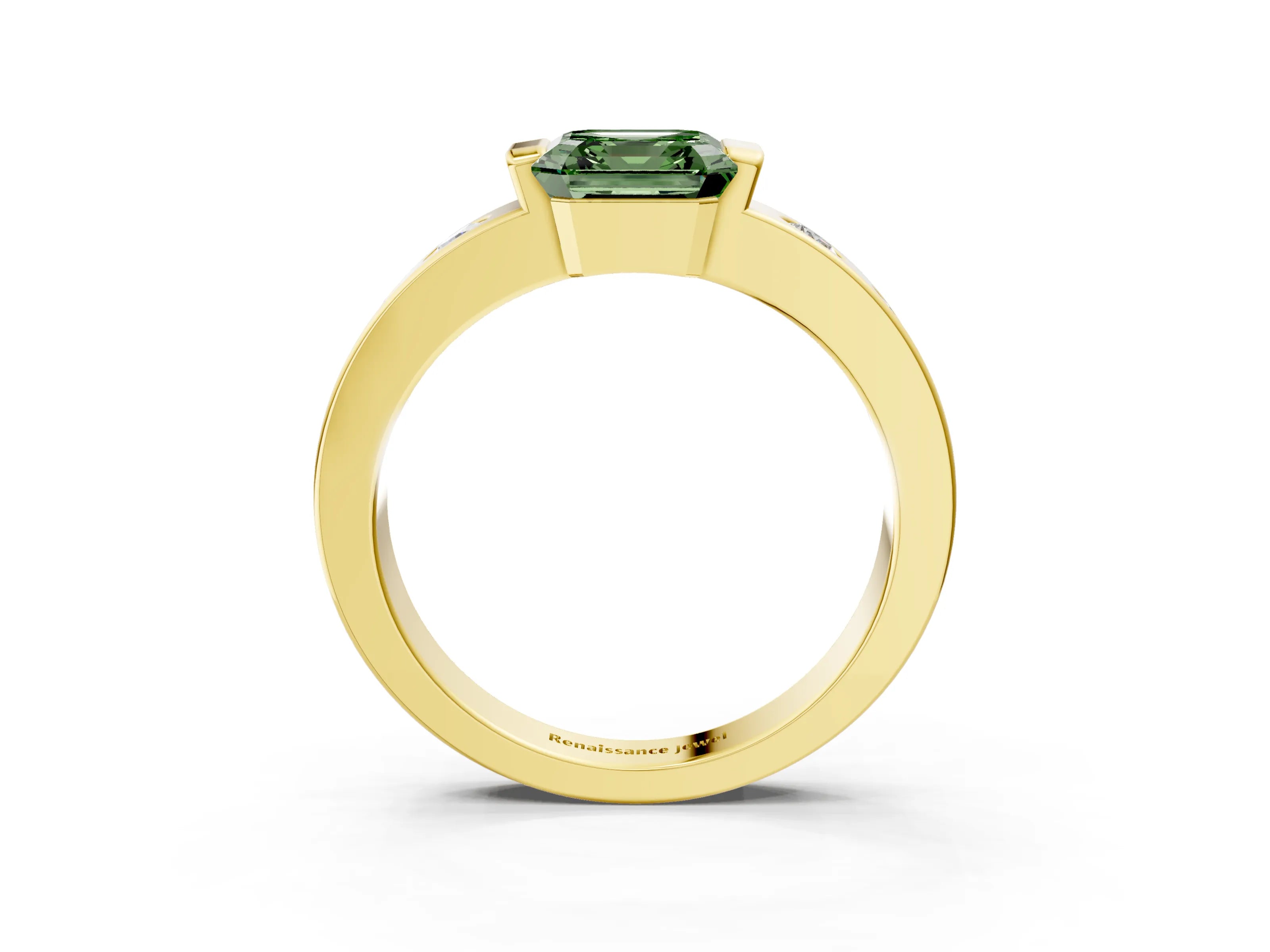 Yellow gold Fancy Green Asscher Cut Brilliant Channel-Set Diamond Ring with Bezel Prong Setting_3
