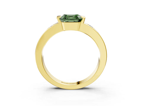 Yellow gold Fancy Green Asscher Cut Brilliant Channel-Set Diamond Ring with Bezel Prong Setting_3