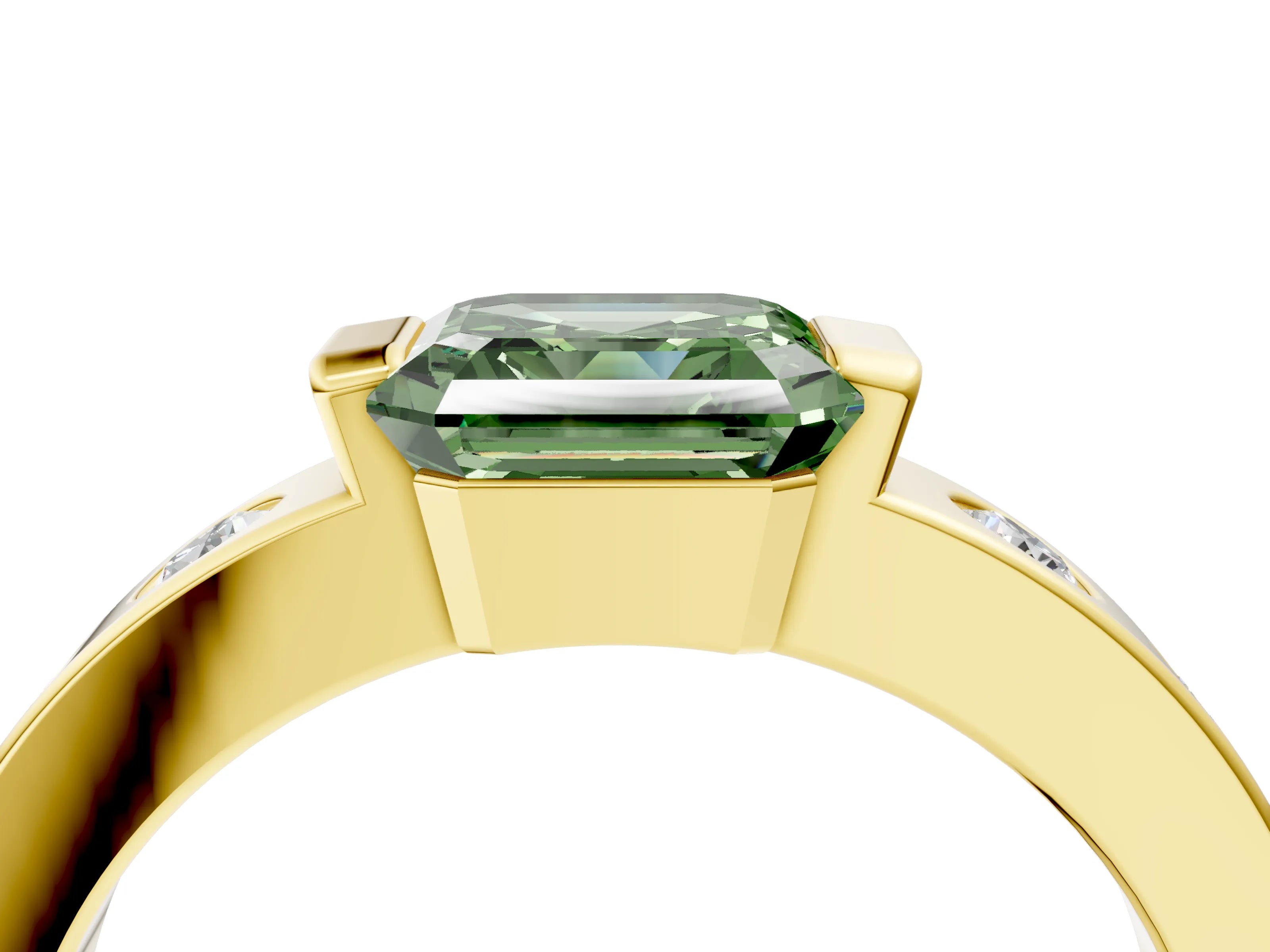 Yellow gold Fancy Green Asscher Cut Brilliant Channel-Set Diamond Ring with Bezel Prong Setting_4