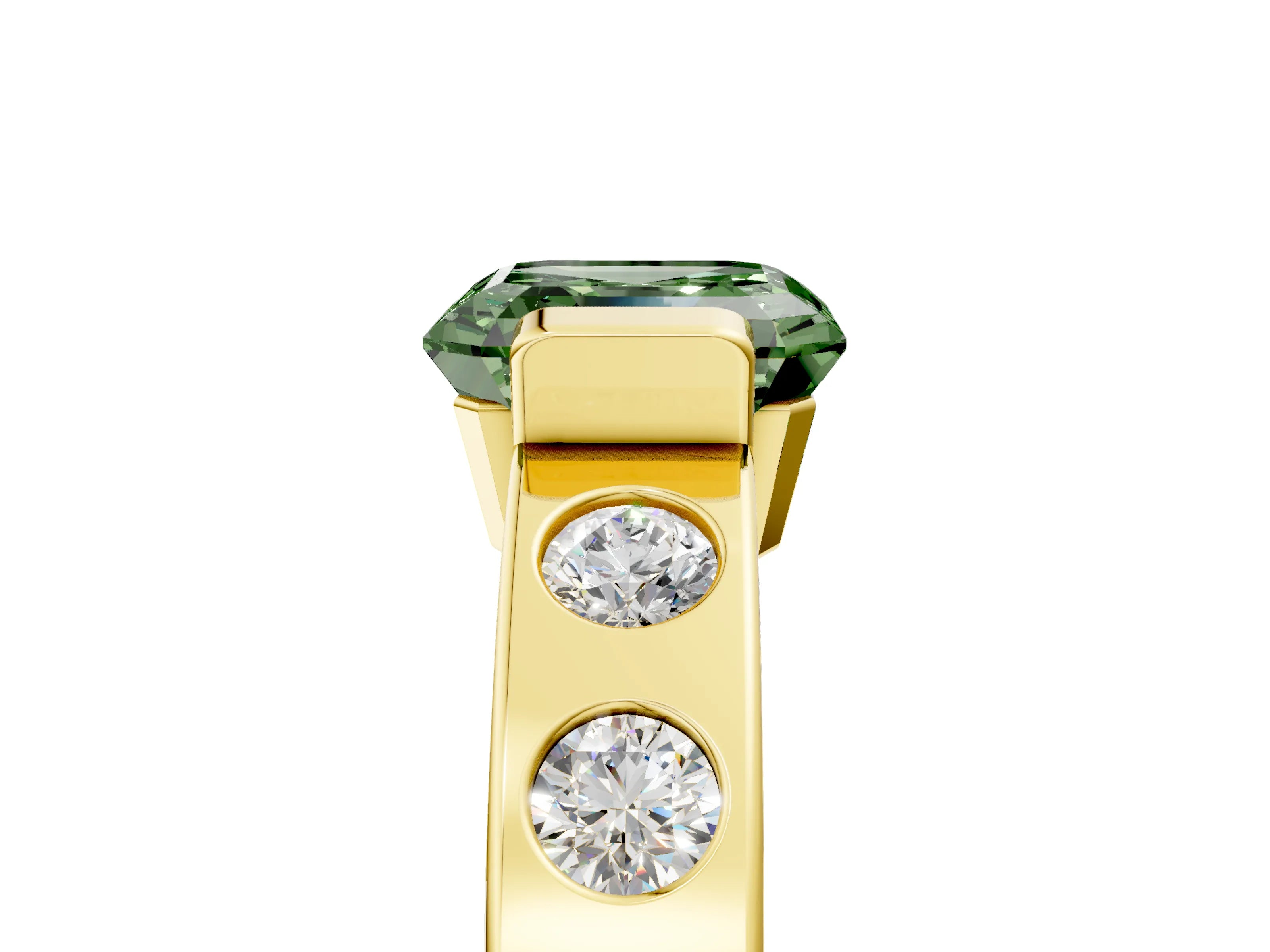 Yellow gold Fancy Green Asscher Cut Brilliant Channel-Set Diamond Ring with Bezel Prong Setting_5