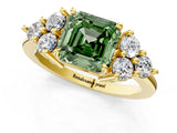 Yellow gold Fancy Green Asscher Cut Brilliant Diamond Cluster Accent Solitaire Ring with Prong Setting_1