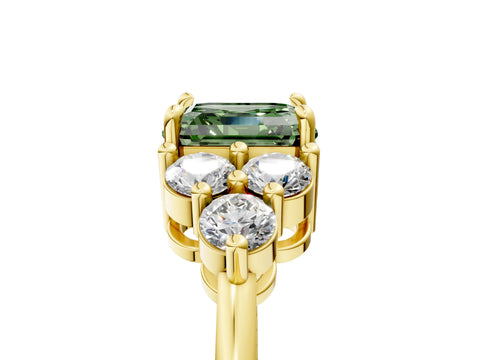 Yellow gold Fancy Green Asscher Cut Brilliant Diamond Cluster Accent Solitaire Ring with Prong Setting_5