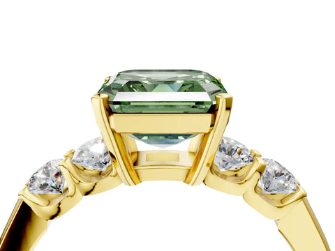 Yellow gold Fancy Green Asscher Cut Brilliant Diamond Five-Stone Engagement Ring with Prong Setting on a Classic Band_7