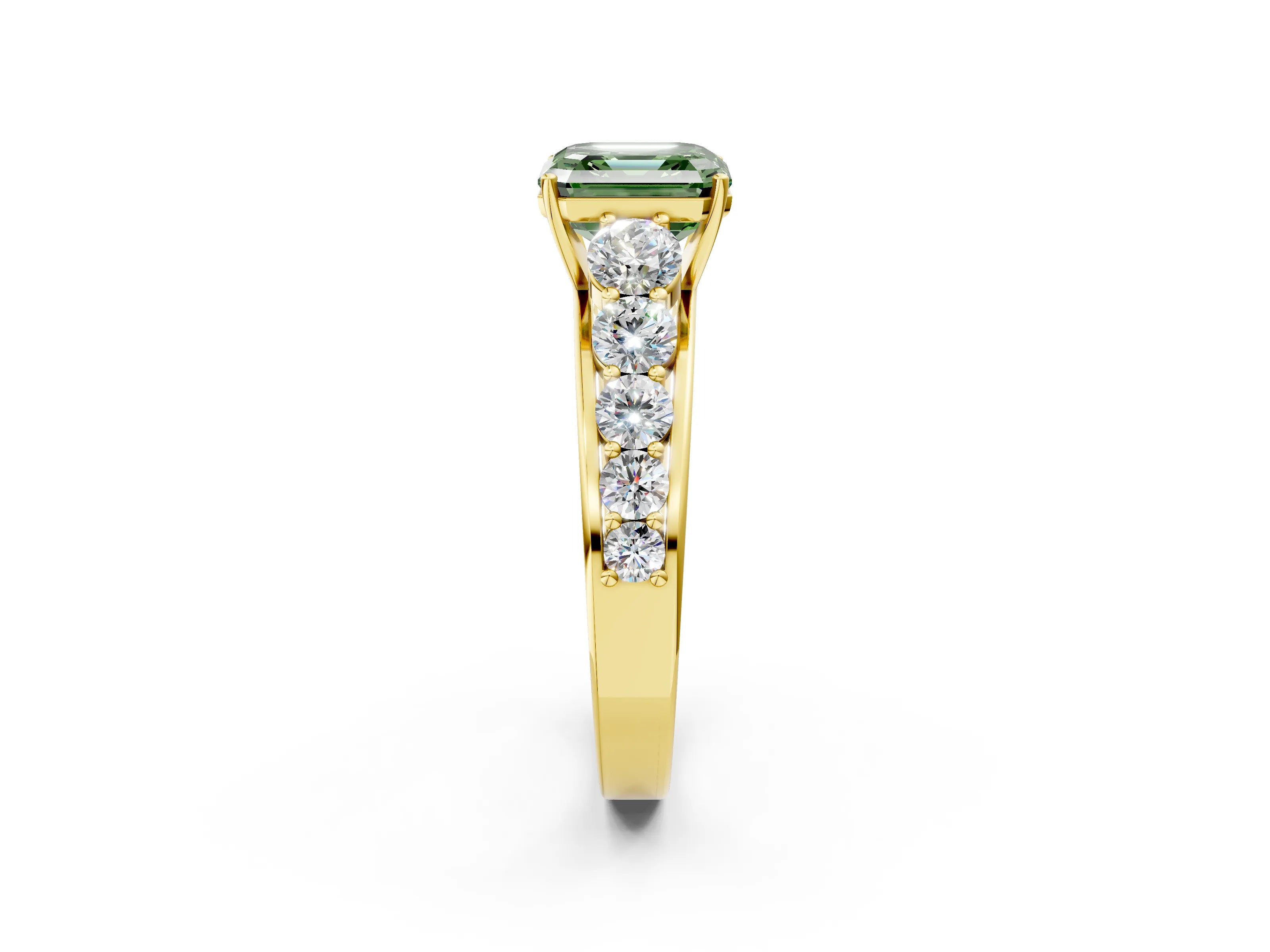 Yellow gold Fancy Green Asscher Cut Brilliant Diamond Pavé Band with Six-Prong Setting_2