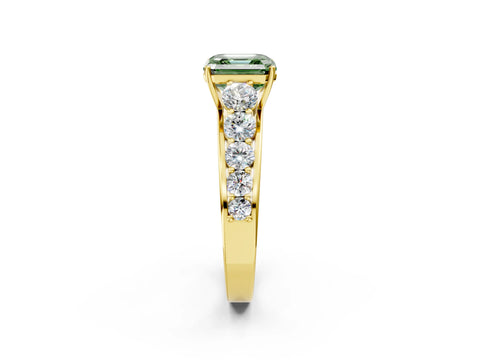 Yellow gold Fancy Green Asscher Cut Brilliant Diamond Pavé Band with Six-Prong Setting_2