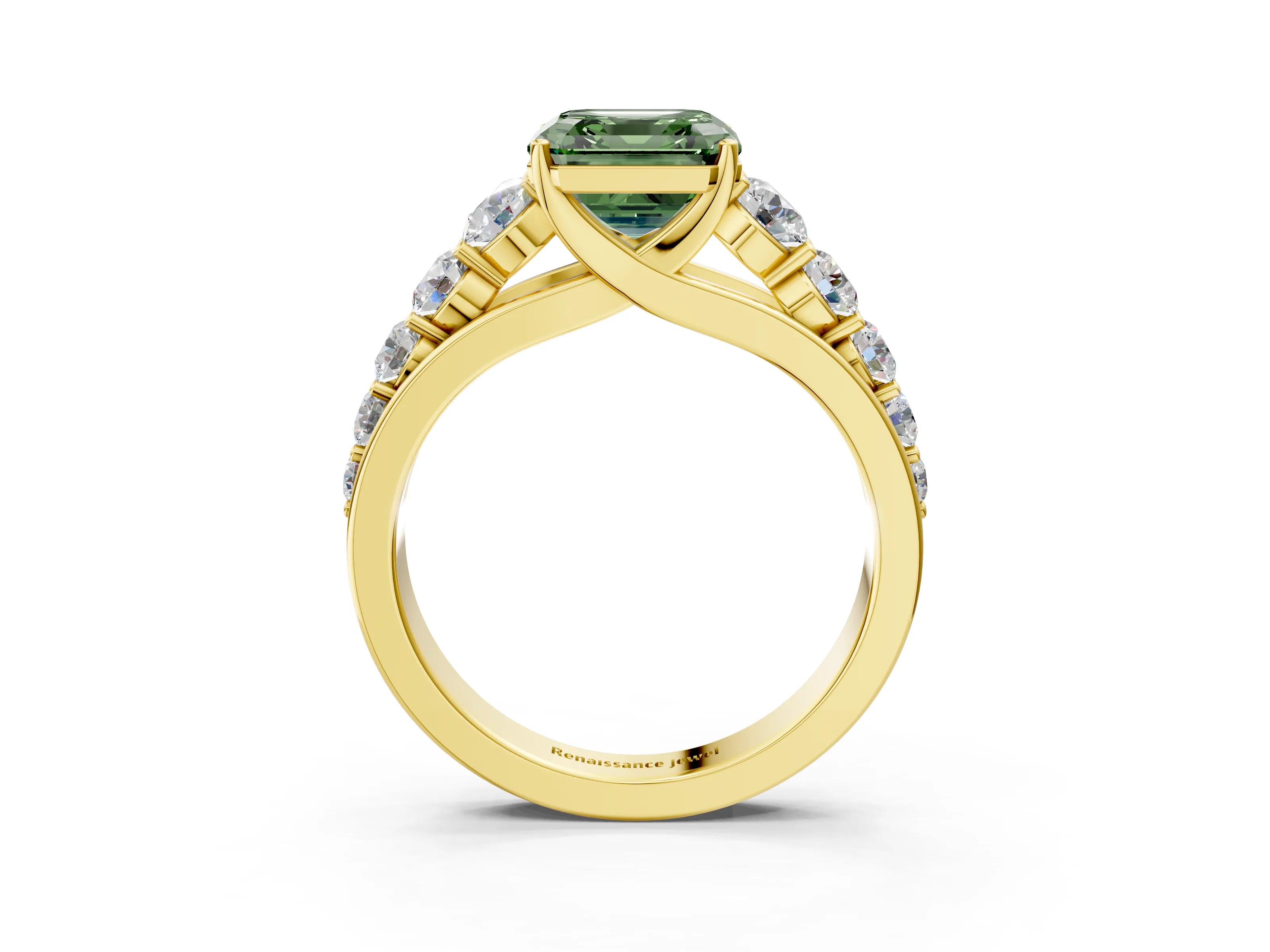 Yellow gold Fancy Green Asscher Cut Brilliant Diamond Pavé Band with Six-Prong Setting_3