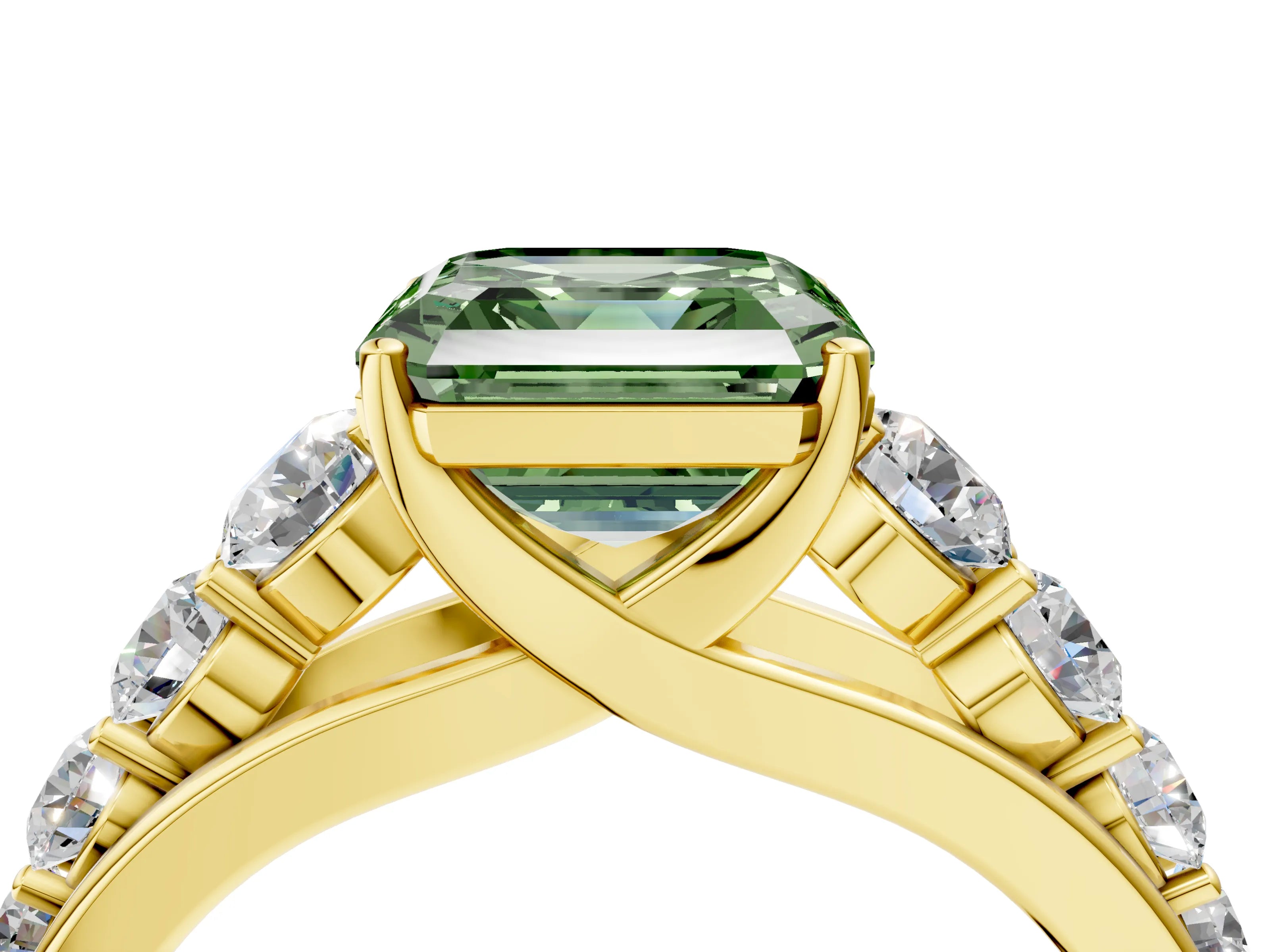Yellow gold Fancy Green Asscher Cut Brilliant Diamond Pavé Band with Six-Prong Setting_4