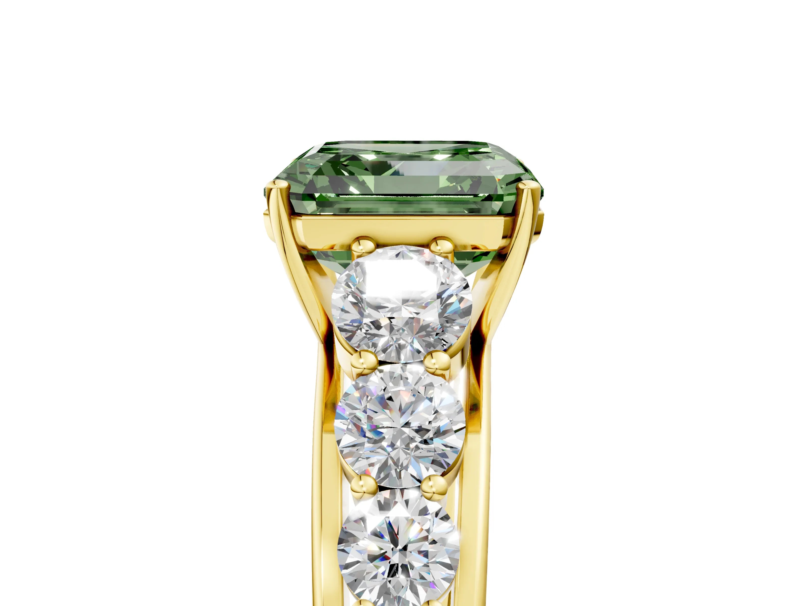 Yellow gold Fancy Green Asscher Cut Brilliant Diamond Pavé Band with Six-Prong Setting_5