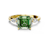 Yellow gold Fancy Green Asscher Cut Brilliant Diamond Solitaire Ring with Pear Side Stones and Four-Prong Setting_3