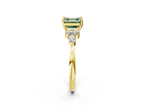 Yellow gold Fancy Green Asscher Cut Brilliant Diamond Solitaire Ring with Pear Side Stones and Four-Prong Setting_5
