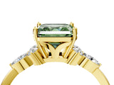 Yellow gold Fancy Green Asscher Cut Brilliant Diamond Solitaire Ring with Pear Side Stones and Four-Prong Setting_7