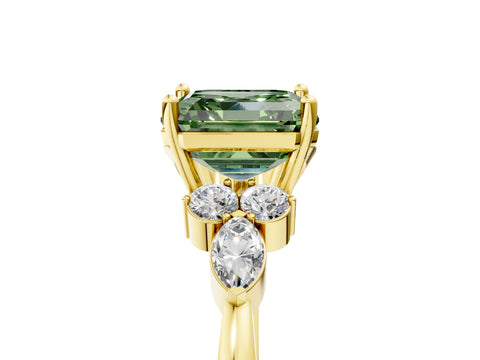 Yellow gold Fancy Green Asscher Cut Brilliant Diamond Solitaire Ring with Pear Side Stones and Four-Prong Setting_8
