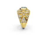 Yellow gold Fancy Green Asscher Cut Brilliant Halo Pave Diamond Milgrain Ring_2