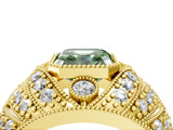 Yellow gold Fancy Green Asscher Cut Brilliant Halo Pave Diamond Milgrain Ring_4