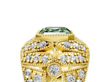 Yellow gold Fancy Green Asscher Cut Brilliant Halo Pave Diamond Milgrain Ring_5