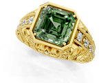Yellow gold Fancy Green Asscher Cut Brilliant Milgrain Filigree Diamond Ring with Square Prong Setting_1