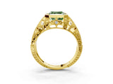 Yellow gold Fancy Green Asscher Cut Brilliant Milgrain Filigree Diamond Ring with Square Prong Setting_3