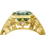 Yellow gold Fancy Green Asscher Cut Brilliant Milgrain Filigree Diamond Ring with Square Prong Setting_4