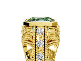 Yellow gold Fancy Green Asscher Cut Brilliant Milgrain Filigree Diamond Ring with Square Prong Setting_5