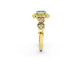 Yellow gold Fancy Green Asscher Cut Brilliant Milgrain Pave Heart Band Solitaire Ring_2