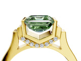 Yellow gold Fancy Green Asscher Cut Brilliant Solitaire Diamond Ring with Channel Set Band and Bar Prong Setting_10