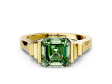 Yellow gold Fancy Green Asscher Cut Brilliant Solitaire Diamond Ring with Channel Set Band and Bar Prong Setting_6