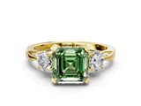 Yellow gold Fancy Green Asscher Cut Brilliant Three-Stone Diamond Ring with Pavé Band and Four-Prong Setting_3