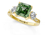 Yellow gold Fancy Green Asscher Cut Brilliant Three-Stone Diamond Ring with Pavé Band and Four-Prong Setting_4