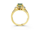 Yellow gold Fancy Green Asscher Cut Brilliant Three-Stone Diamond Ring with Pavé Band and Four-Prong Setting_6