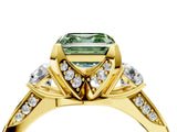 Yellow gold Fancy Green Asscher Cut Brilliant Three-Stone Diamond Ring with Pavé Band and Four-Prong Setting_7