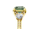Yellow gold Fancy Green Asscher Cut Brilliant Three-Stone Diamond Ring with Pavé Band and Four-Prong Setting_8