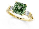 Yellow gold Fancy Green Asscher Cut Brilliant Three-Stone Pave Band with Four-Prong Setting_1