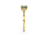 Yellow gold Fancy Green Asscher Cut Brilliant Three-Stone Pave Band with Four-Prong Setting_2