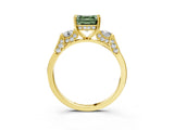 Yellow gold Fancy Green Asscher Cut Brilliant Three-Stone Pave Band with Four-Prong Setting_3
