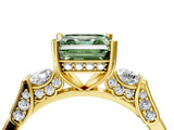 Yellow gold Fancy Green Asscher Cut Brilliant Three-Stone Pave Band with Four-Prong Setting_4