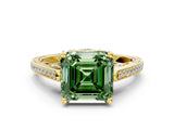 Yellow gold Fancy Green Asscher  Cut Cathedral Pave Diamond Engagement Ring with Six-Prong Setting_37