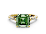 Yellow gold Fancy Green Asscher  Cut Channel Set Solitaire Engagement Ring with Four-Prong Setting