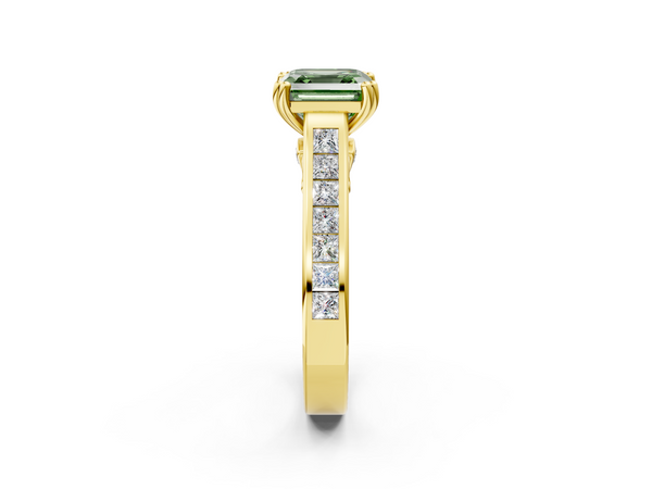 Yellow Gold Asscher Cut Channel Set Solitaire Engagement Ring Setting for Fancy Green Center with Double Claw Prongs