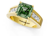 Yellow gold Fancy Green Asscher Cut Cut Channel Set Solitaire Ring with Four-Prong Setting_1