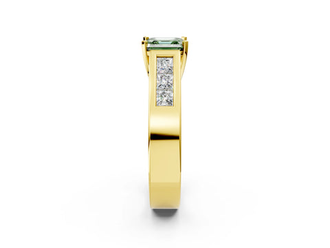 Yellow gold Fancy Green Asscher Cut Cut Channel Set Solitaire Ring with Four-Prong Setting_2