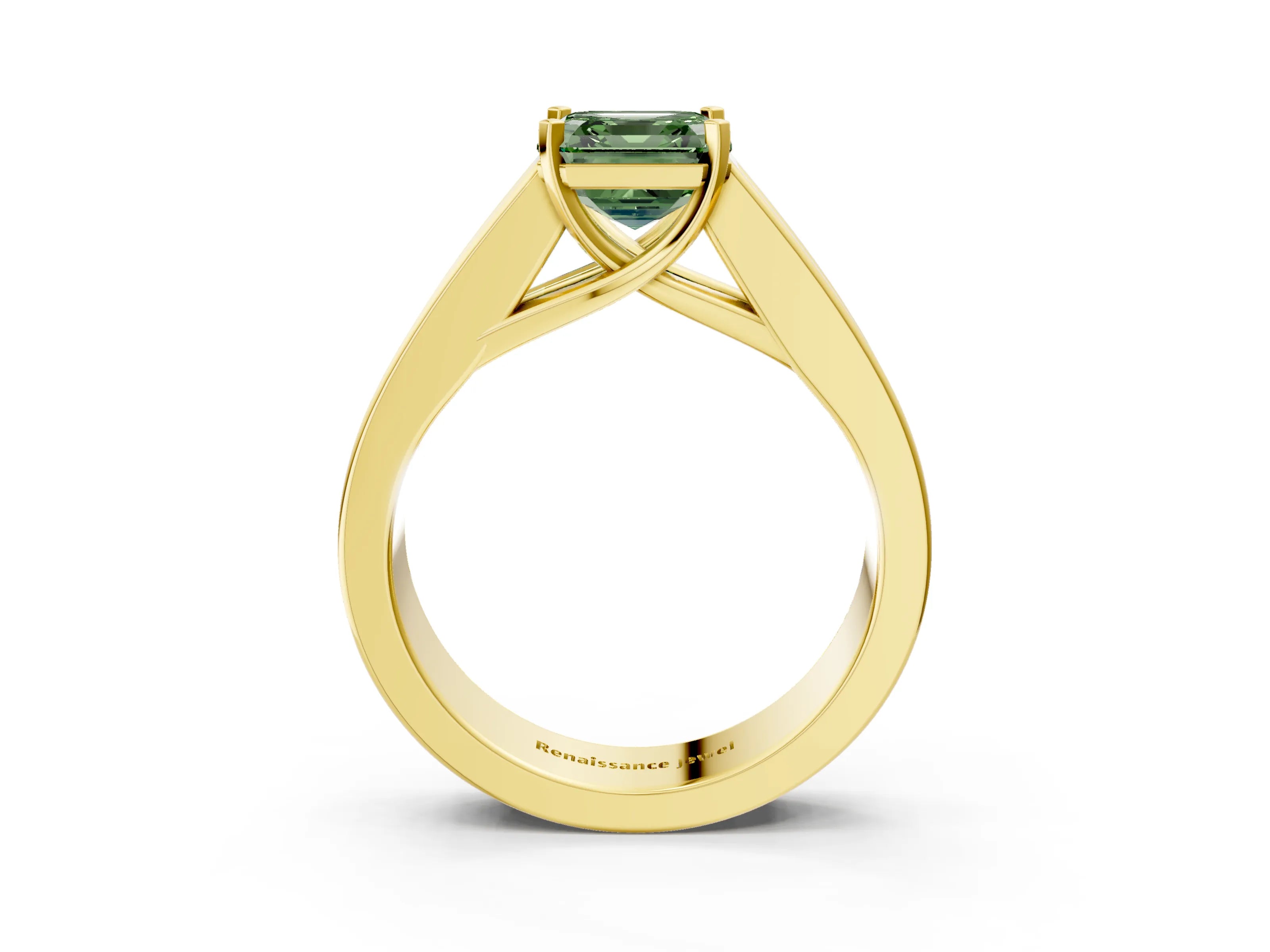 Yellow gold Fancy Green Asscher Cut Cut Channel Set Solitaire Ring with Four-Prong Setting_3