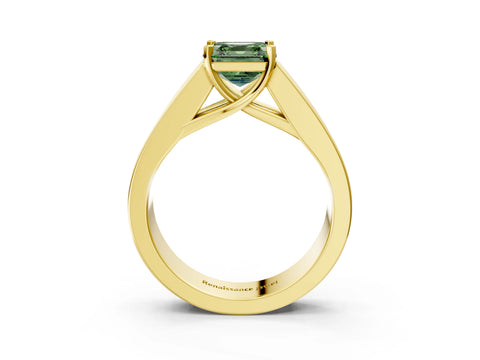 Yellow gold Fancy Green Asscher Cut Cut Channel Set Solitaire Ring with Four-Prong Setting_3