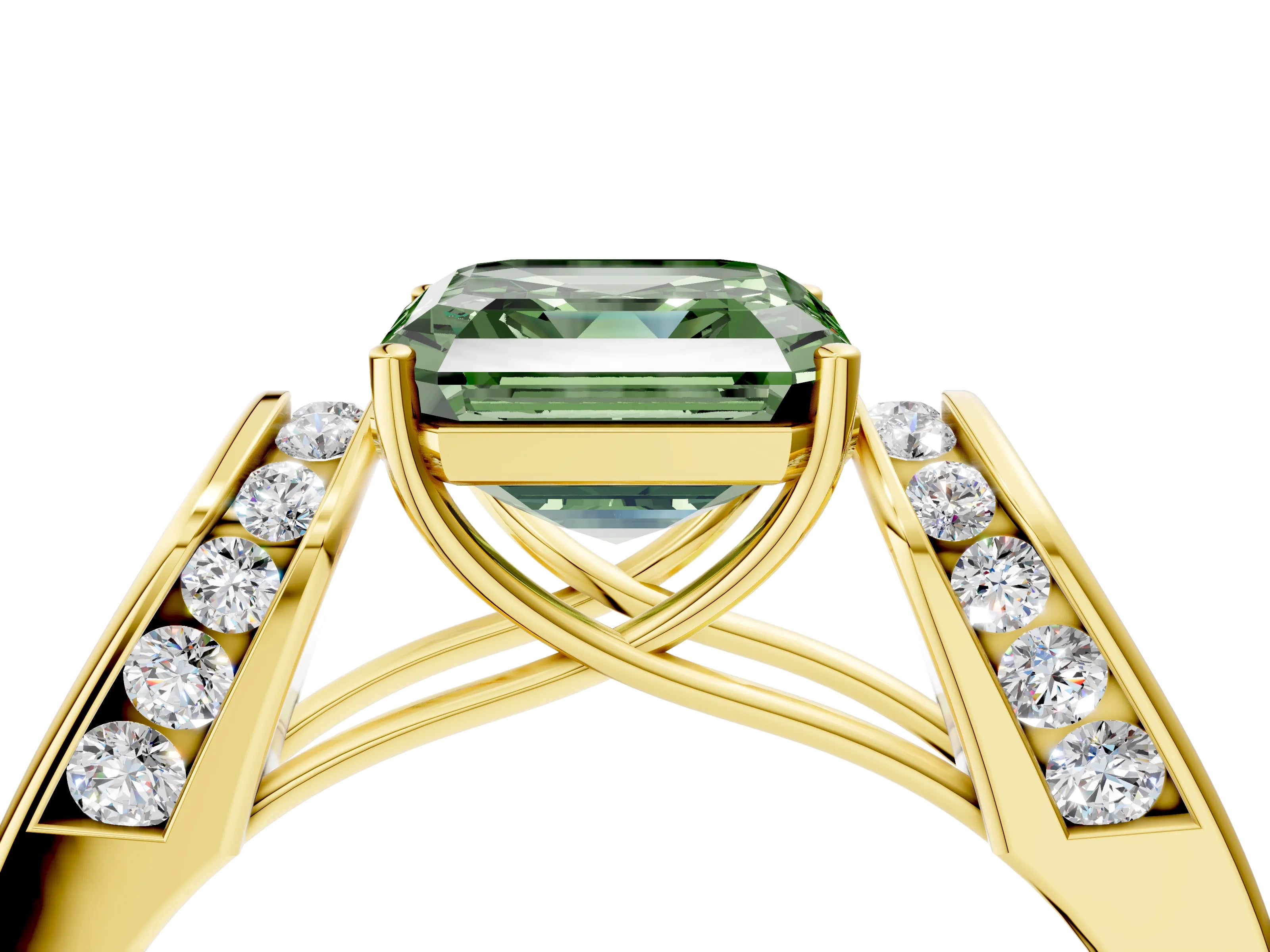 Yellow gold Fancy Green Asscher Cut Cut Diamond Channel Set Solitaire Ring with Four-Prong Setting_4