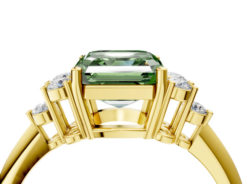 Yellow gold Fancy Green Asscher Cut Cut Diamond Cluster Ring with Solitaire Band and Four-Prong Setting_4