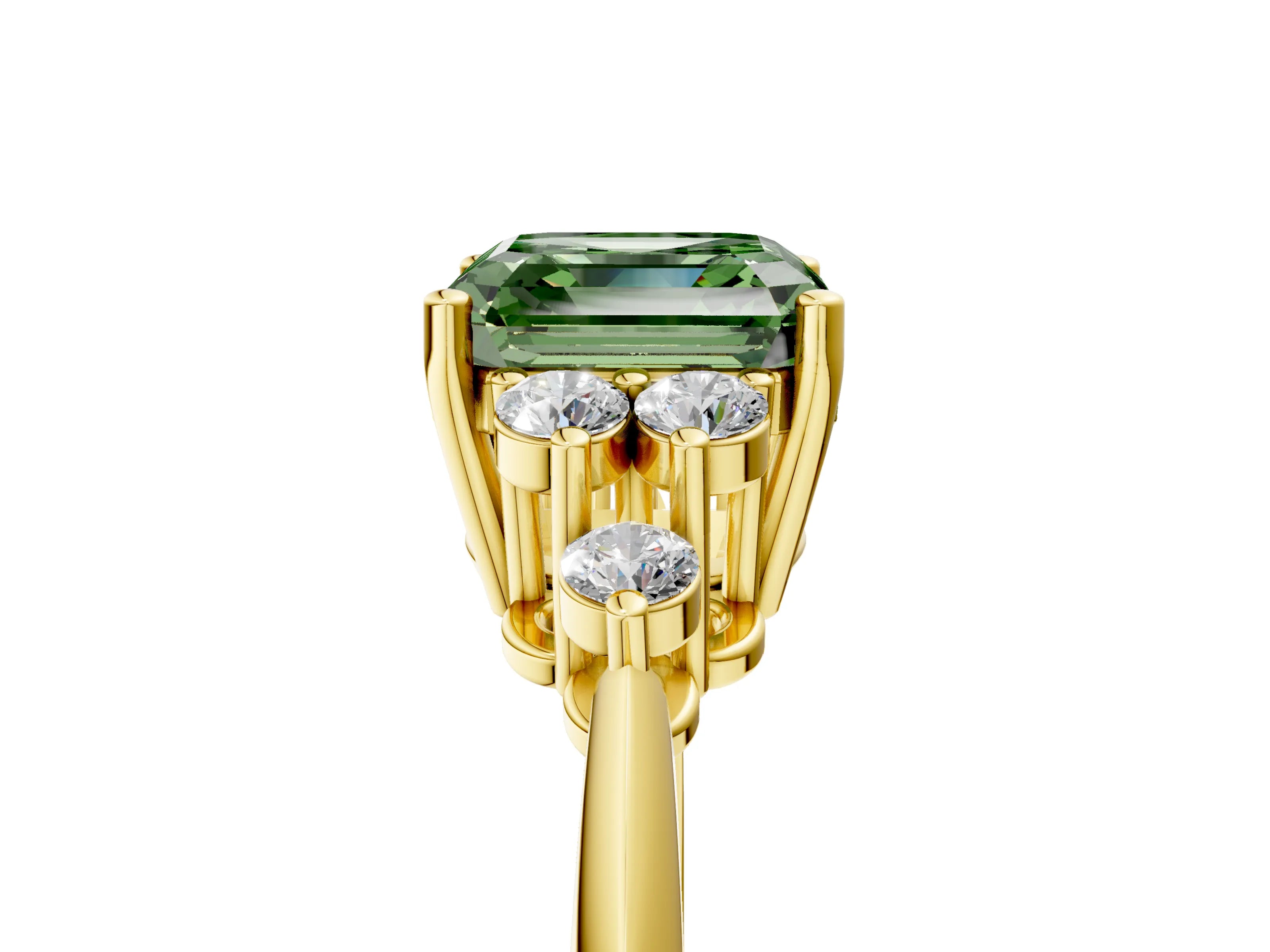 Yellow gold Fancy Green Asscher Cut Cut Diamond Cluster Ring with Solitaire Band and Four-Prong Setting_5