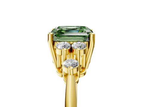 Yellow gold Fancy Green Asscher Cut Cut Diamond Cluster Ring with Solitaire Band and Four-Prong Setting_5