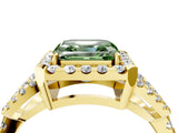 Yellow gold Fancy Green Asscher Cut Cut Diamond Halo Engagement Ring with Open Split Pavé Band_4